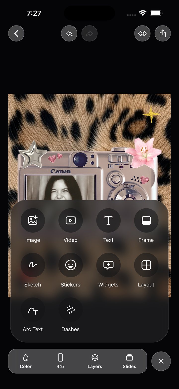 The editor with the add menu open