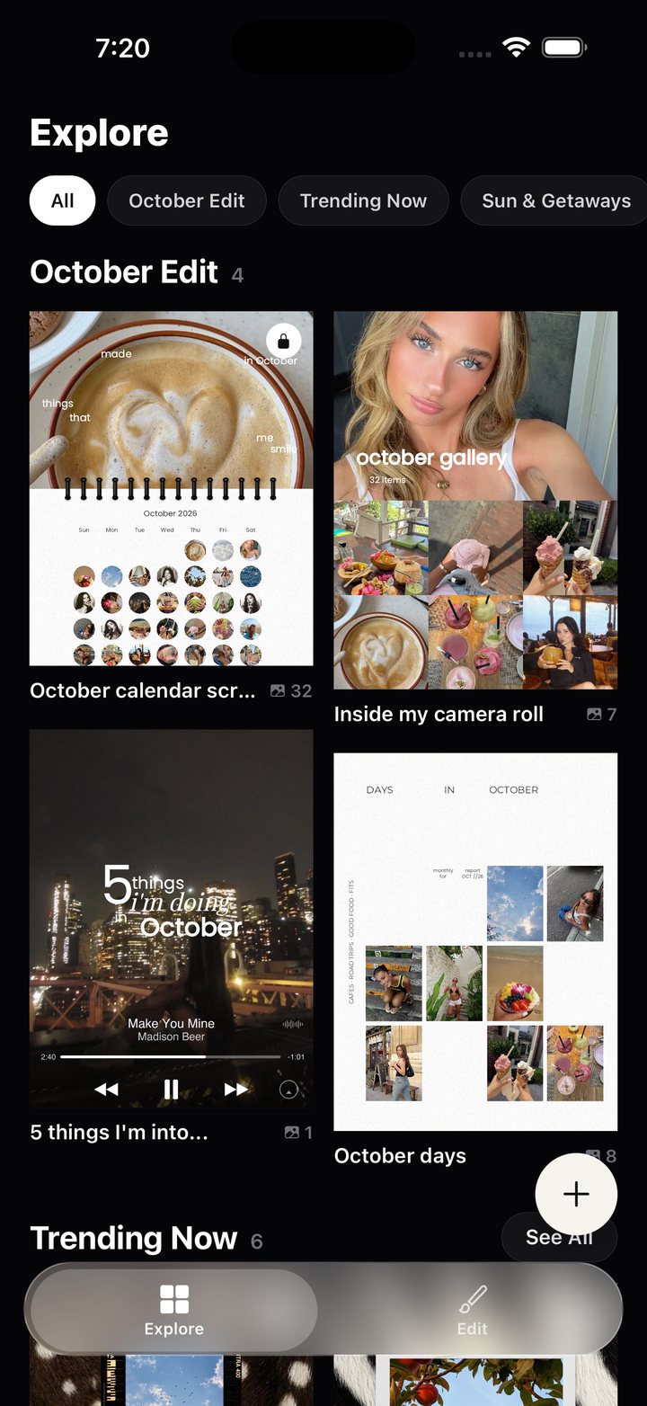The Explore tab with template collections