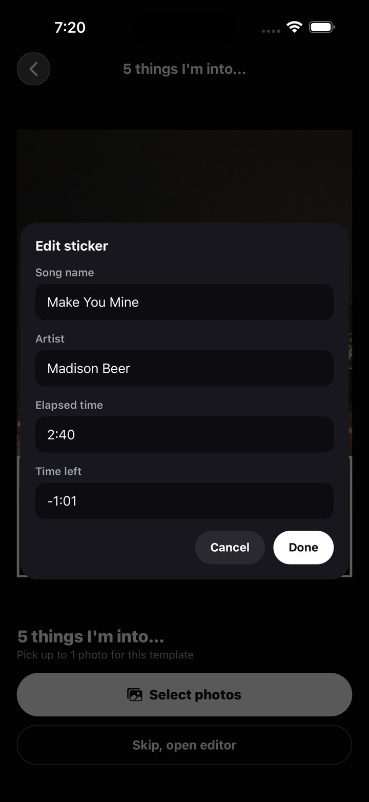 Editing the text on a music player sticker